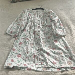 Floral Button-Front Women’s Dress in White with Pink and Green Print